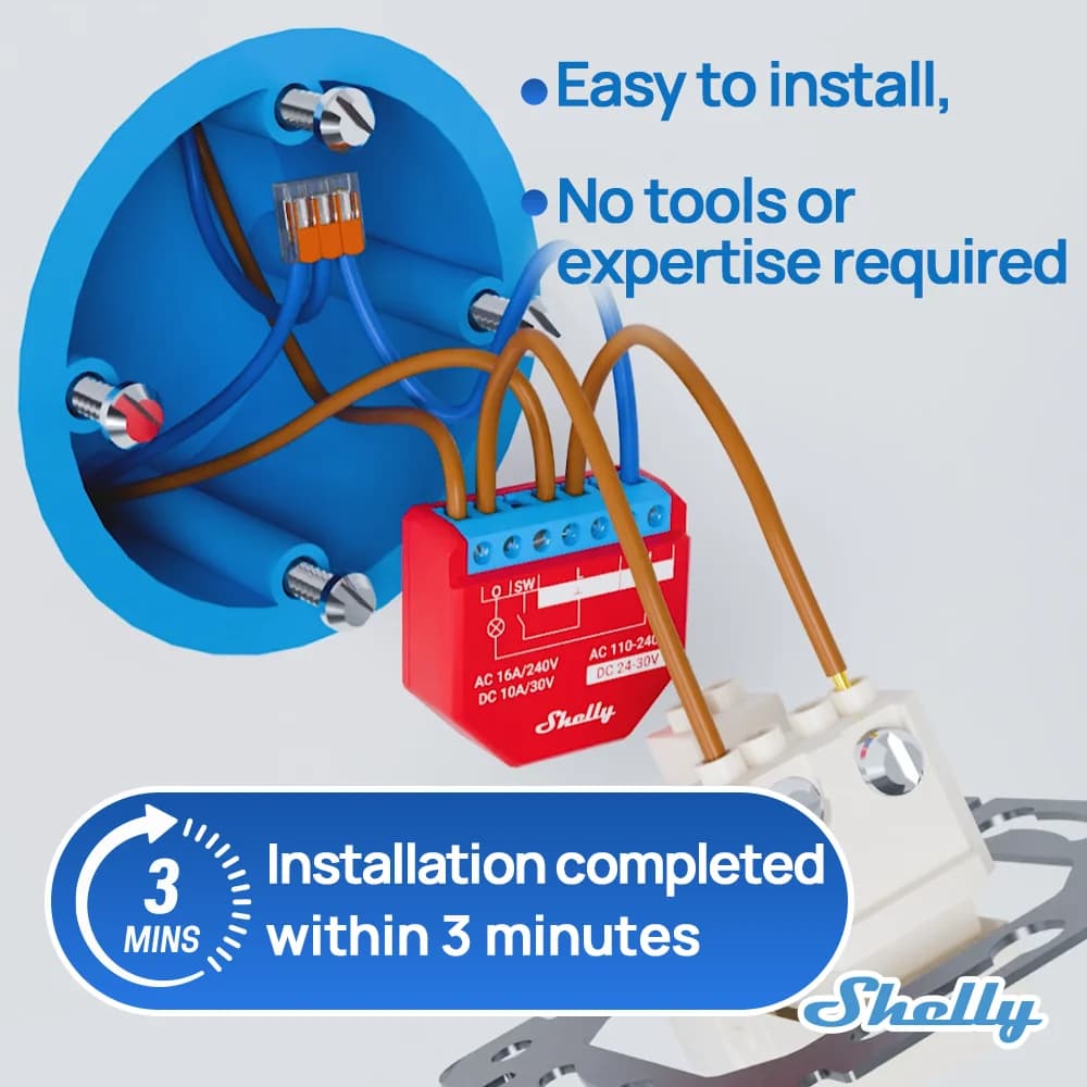 Shelly Plus 1PM Smart Home Life WiFi relais commutateur contrôle et mesure consommation d'énergie ga