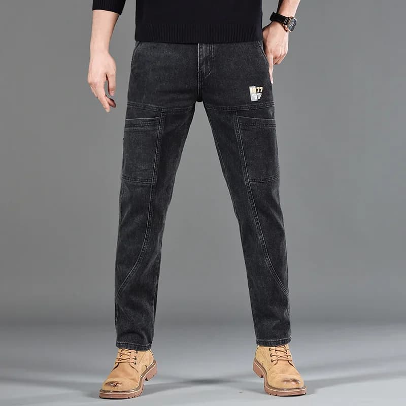 Nouveau style 2026 – Jean slim homme coupe droite confortable style coréen – Pantalon gris taille mi