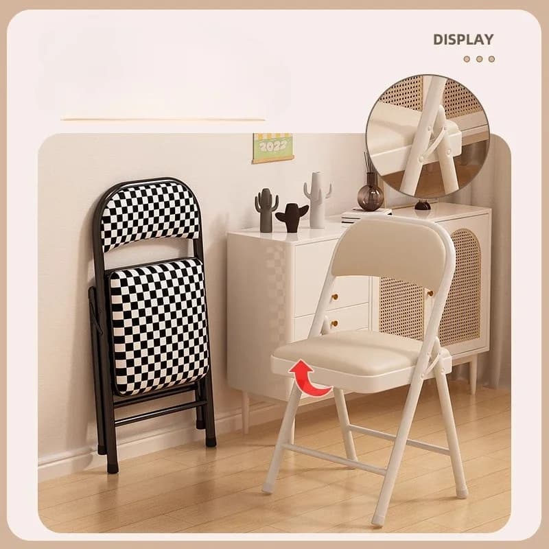 Chaise pliable polyvalente, construction en métal robuste avec siège rayé rembourré confortable, des