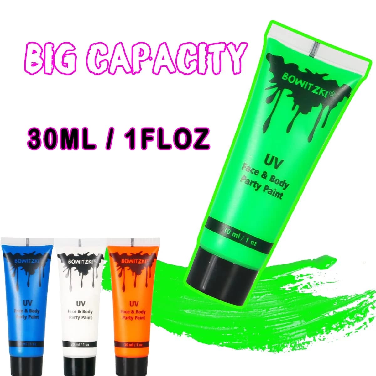 Bowitzki UV néon peinture pour le visage et le corps 8x30ml liquide grand Kit lumière noire brille d