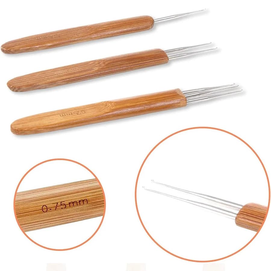 3/6 pièces 0.5mm/0.75mm Dreadlock Crochet bois Crochet aiguilles cheveux Dreadlocks outil pour tress