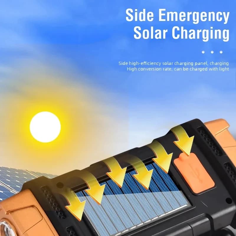 Lampe de poche LED solaire aste par USB, lampe de travail COB, charge à 4 vitesses, lampe de camping