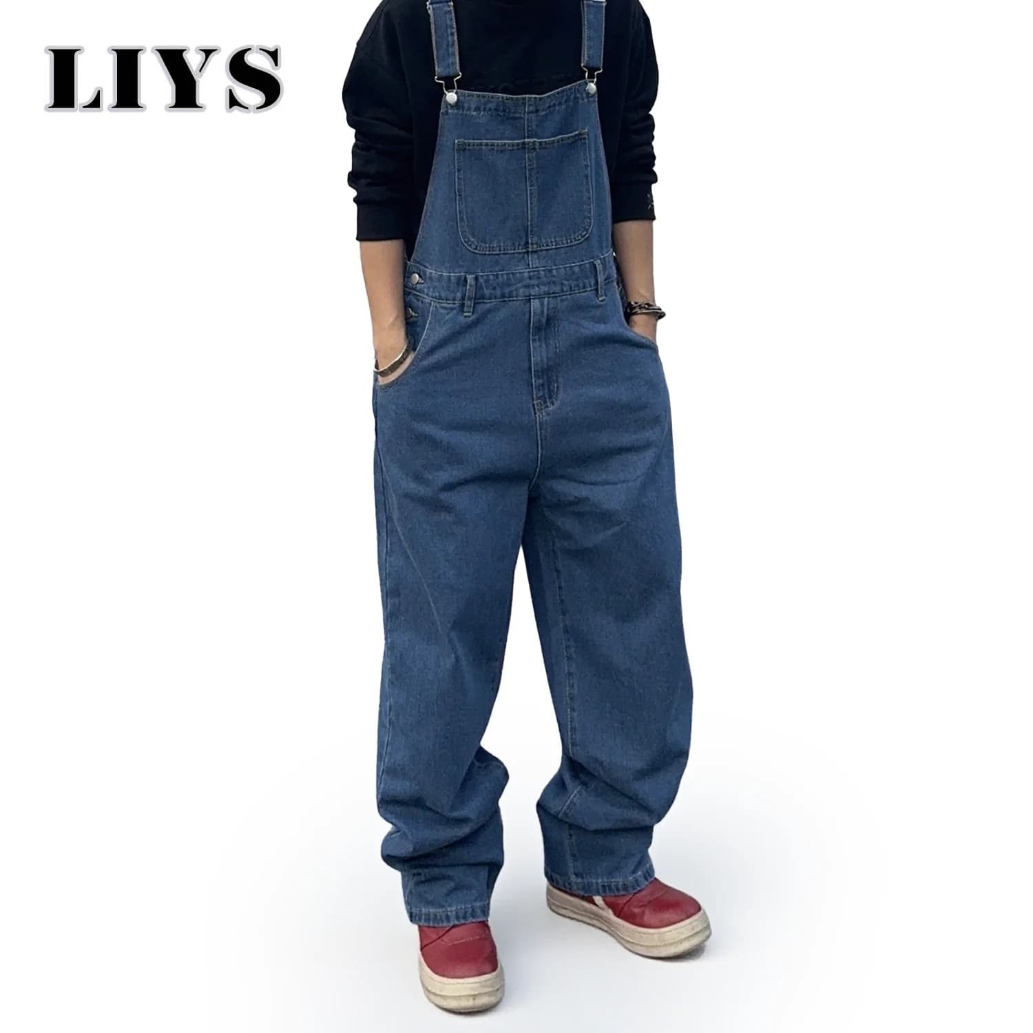 Salopette pour hommes Denim bretelles Simple Baggy jean hommes rue décontracté solide taille moyenne