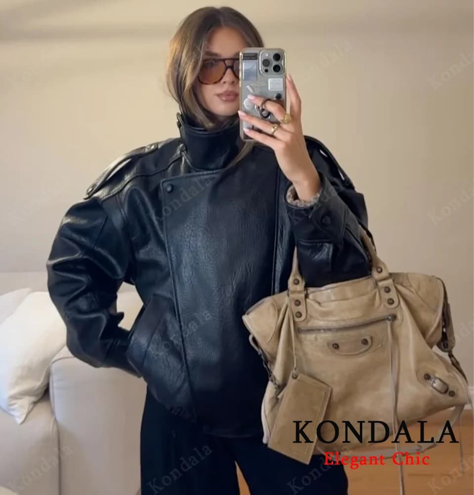 Femmes 2025 automne hiver en cuir col montant veste Faux PU fermeture éclair pilote veste manteau dé