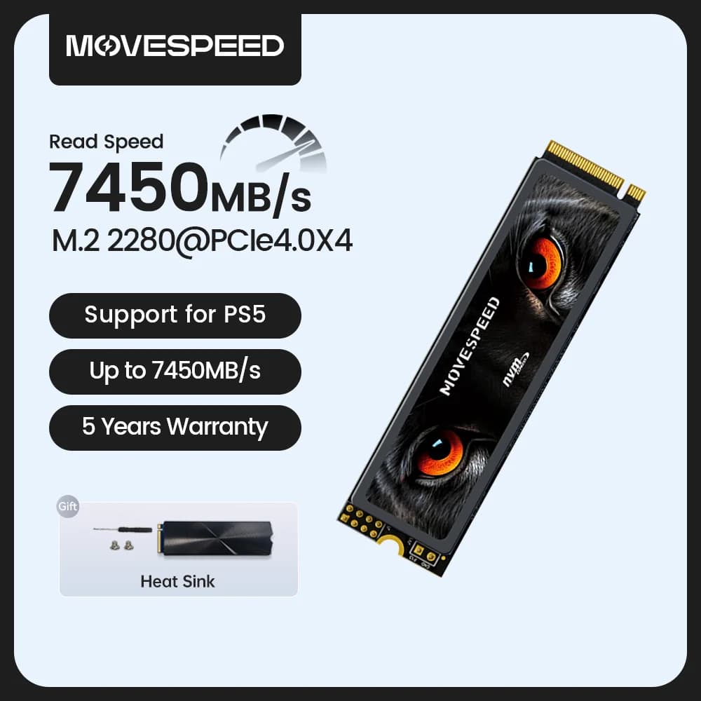 MOVESPEED 7450 mo/s SSD NVMe M.2 2280 4 to 2 to 1 to disque dur interne à semi-conducteurs M2 PCIe 4