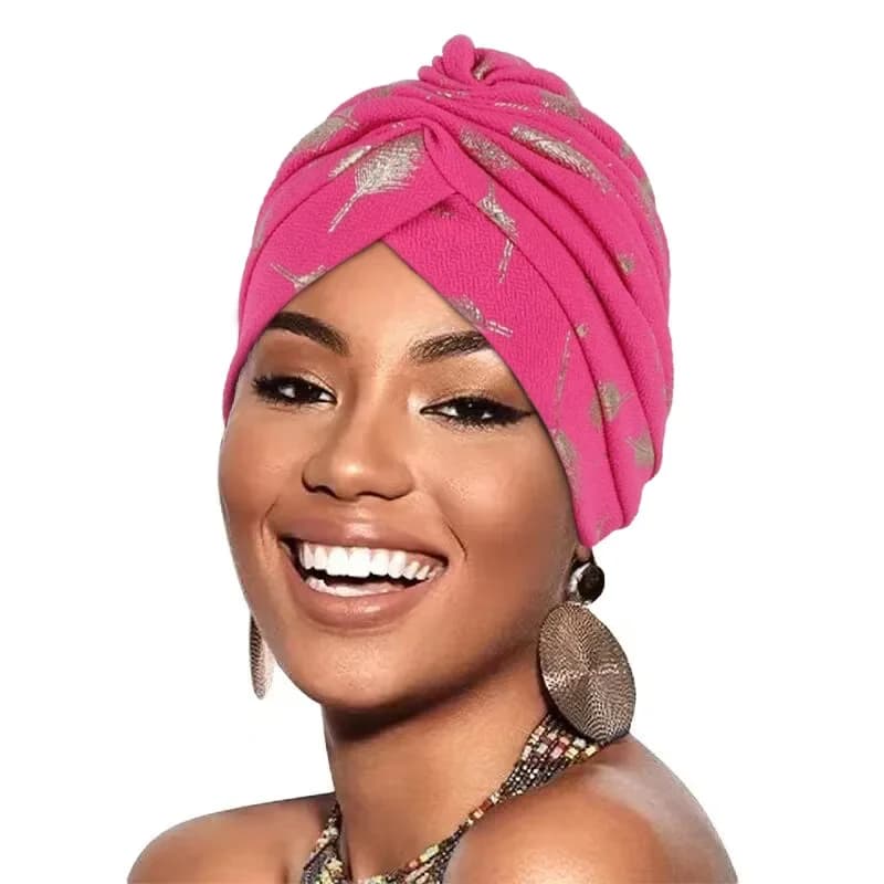 Turban Africain à Plumes Dorées pour Femme, Bonnet à Tête Ronde à Volants, Écharpe de Sauna Musulman