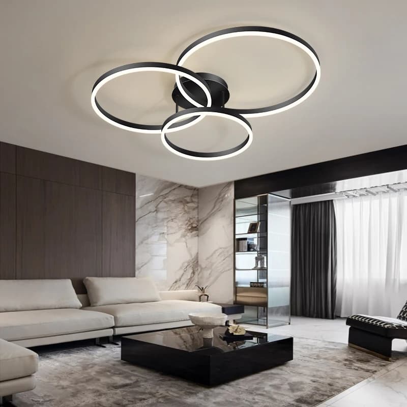 Lustres Led dorés pour la maison, 3 cercles, chambre à coucher, salon, salle à manger, lustre marron