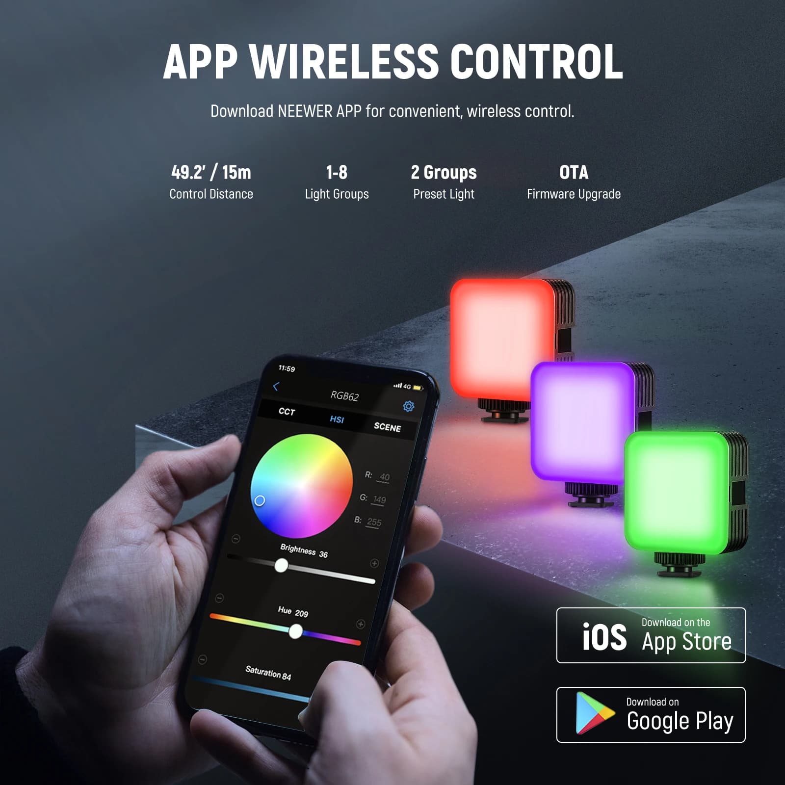 NEEpacks-Lampe vidéo magnétique RVB, éclairage de photographie, 3 chaussures froides, 360 °, Full Do