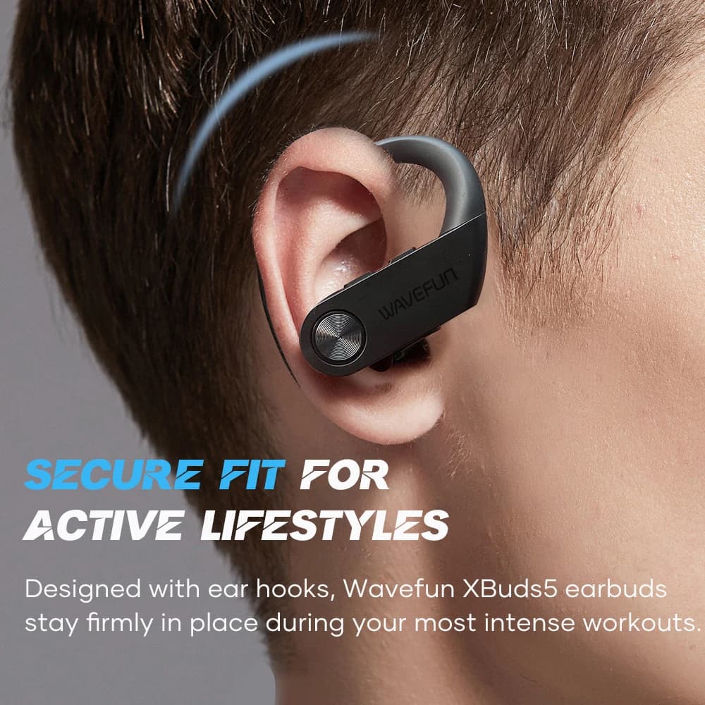 Wavefun-Écouteurs Bluetooth XBuds 5 avec crochet d'oreille, étui de charge 2000mAh, fonction de banq