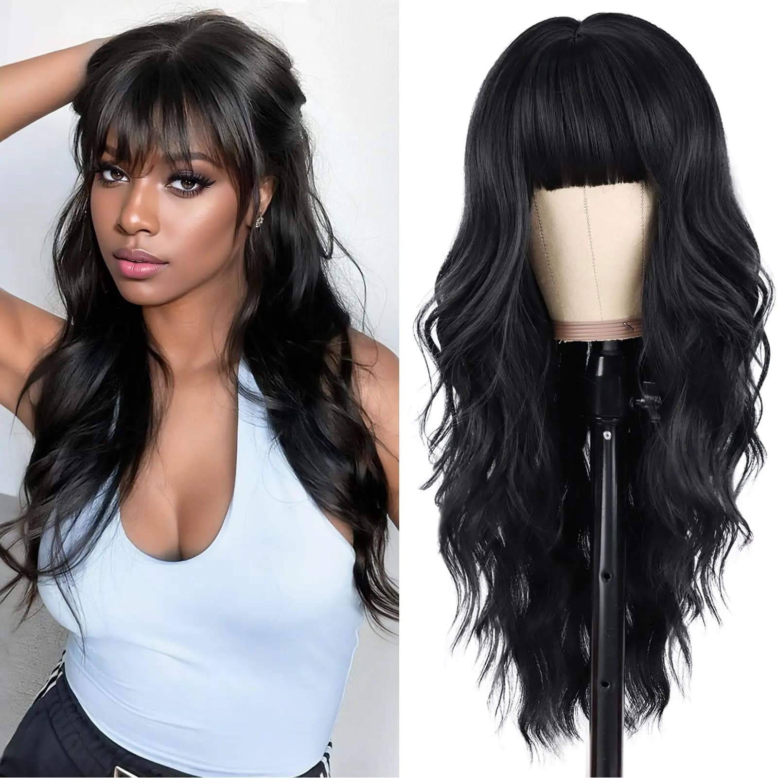 Nouvelle perruque bouclée synthétique noire pour fête, cosplay d'Halloween, usage quotidien, ensembl