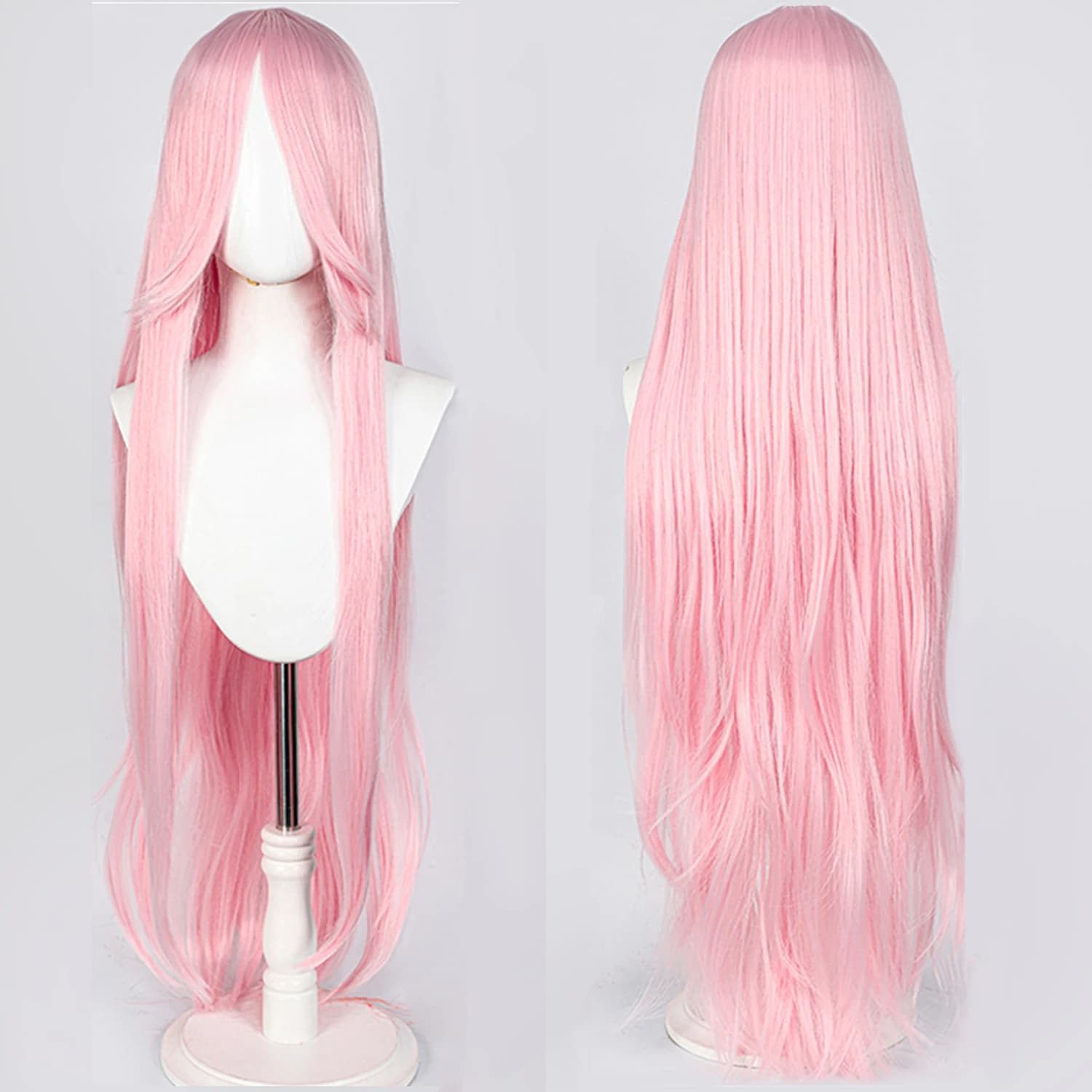 Perruque de Cosplay synthétique longue et lisse de 100CM avec frange, perruque de Cosplay rose viole