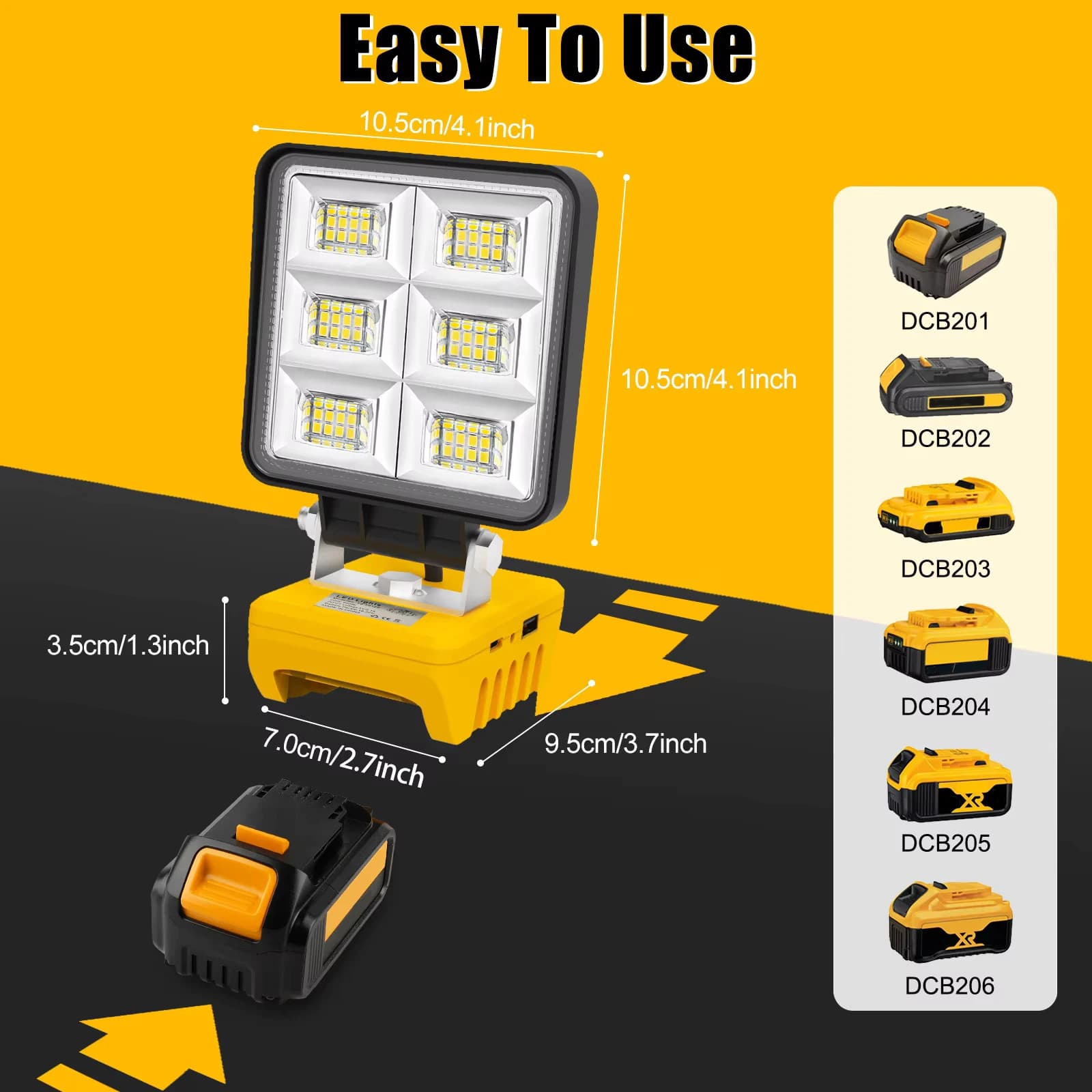 Lampe de travail LED portable 5200LM 48W, lampe de travail sans fil, base réglable, lampe de travail