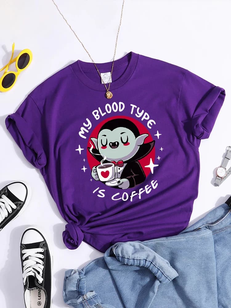 Vampire mon Type de sang est café impression t-shirt Original Sport t-shirts décontracté ample t-shi
