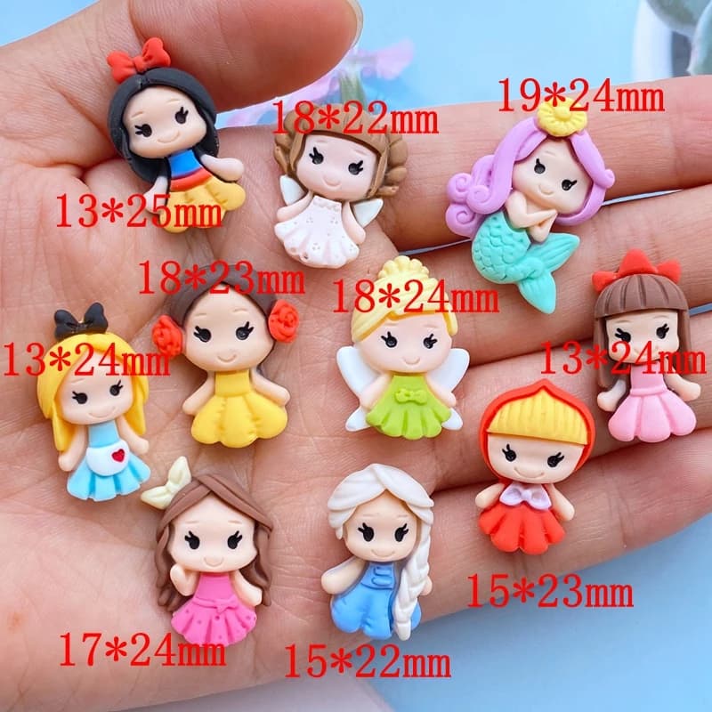 10 pièces nouveau mignon résine Mini dessin animé princesse dos plat Scrapbook Kawaii bricolage ameu
