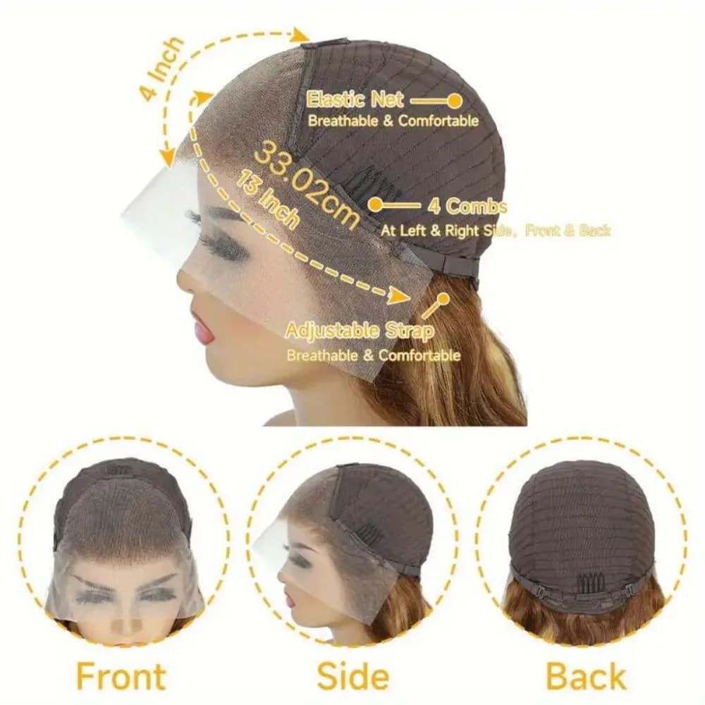 Perruques Lace Front 13x4 HD Highlight Body Wave en Cheveux Humains pour Femmes, Sans Colle, Pré-Plu