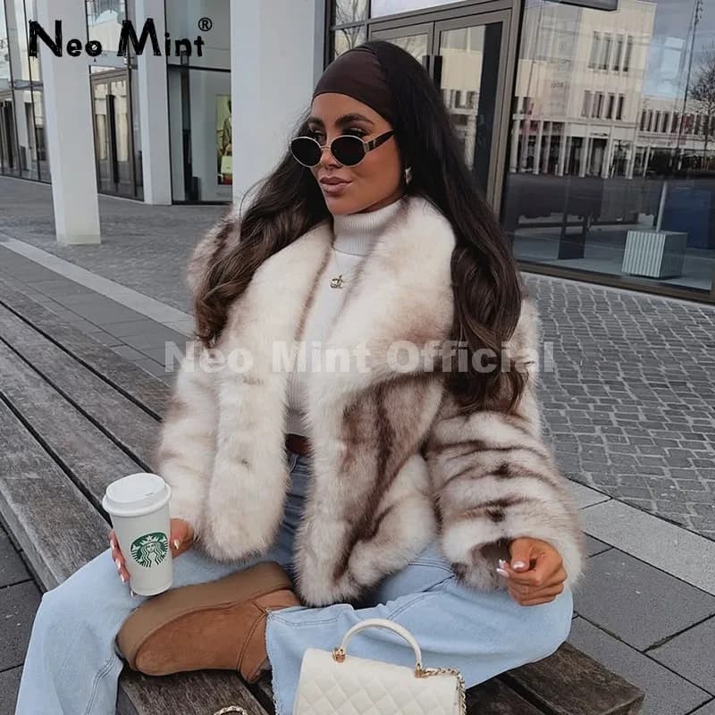 Neo Mint 2025 hiver exclusif rayé fausse fourrure veste femmes pardessus marque blogueur mode moelle