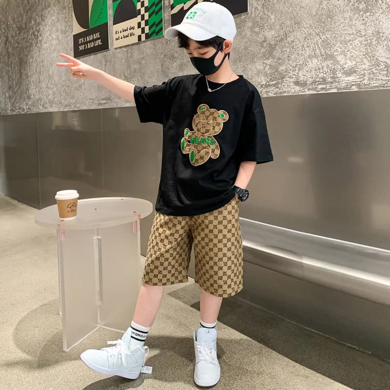 Ensemble de vêtements d'été pour adolescents, t-shirt et short ours de dessin animé pour enfants fil