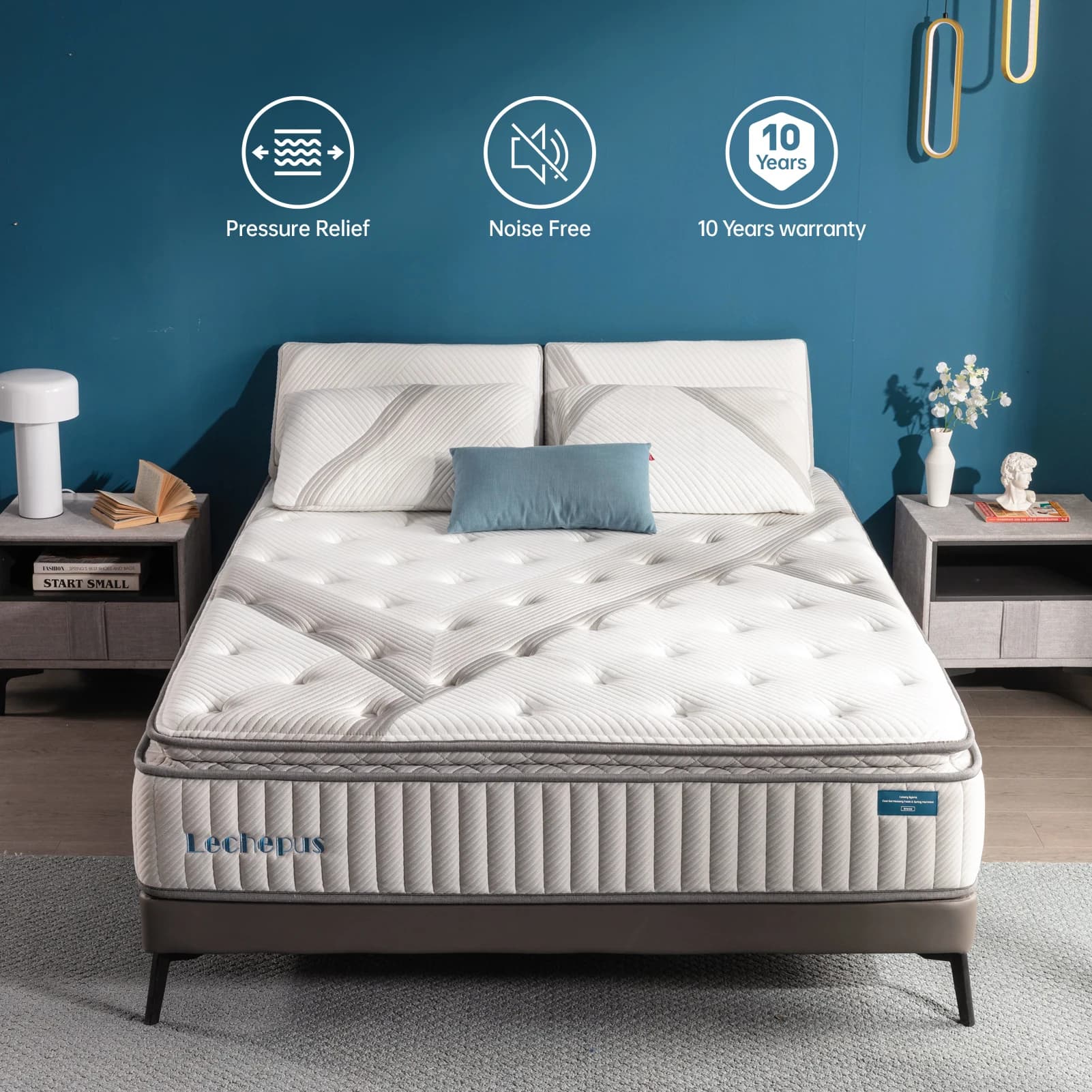 Matelas hybride en mousse à mémoire de forme avec poche, matelas Queen Size, Lechepus, moyen optimis