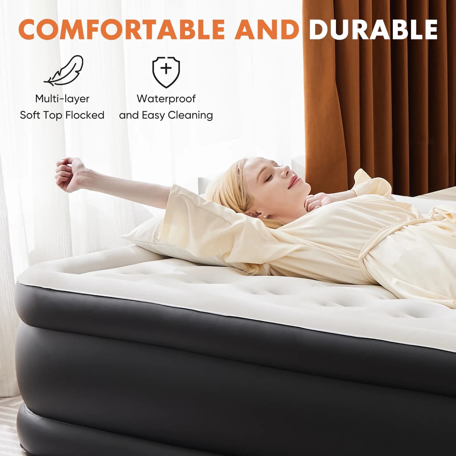 JHK Queen – matelas pneumatique double taille, double hauteur, antidérapant, capacité de poids infér