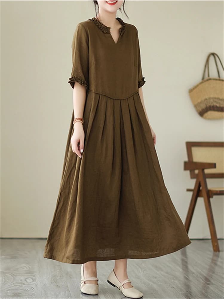 Robes en coton vintage de couleur unie pour femmes, nouvelle collection été 2026, robe longue décont
