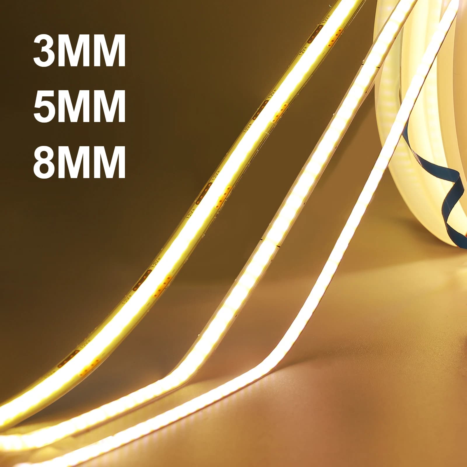 Bande LED COB 12V 320 LED/M, largeur 3MM 5MM 8MM, flexible, ruban lumineux LED FOB, RA90, éclairage 