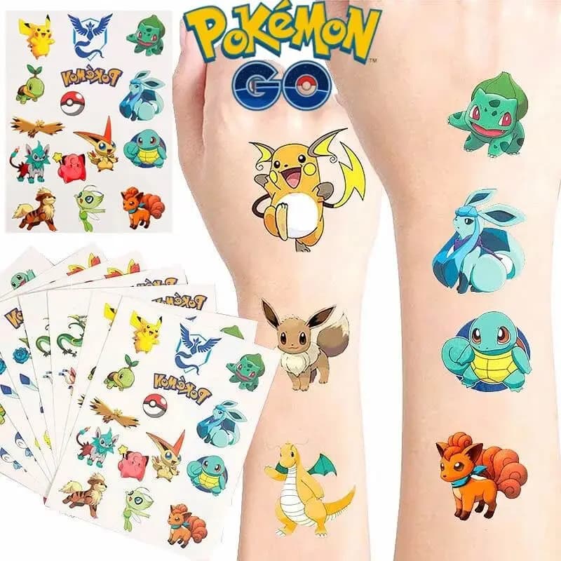 Autocollants de tatouage temporaire Pokemon pour enfants, 3 pièces, autocollant Pikachu, dessin anim