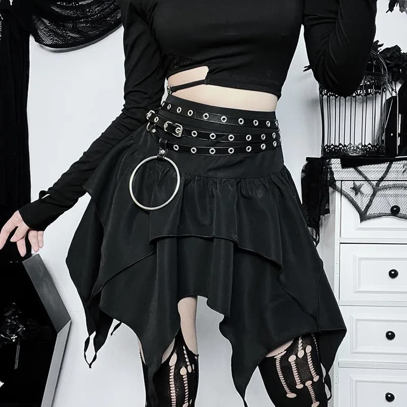Mini-jupe courte froncée à volants pour femmes, jupes irrégulières punk gothiques, robe de proximité