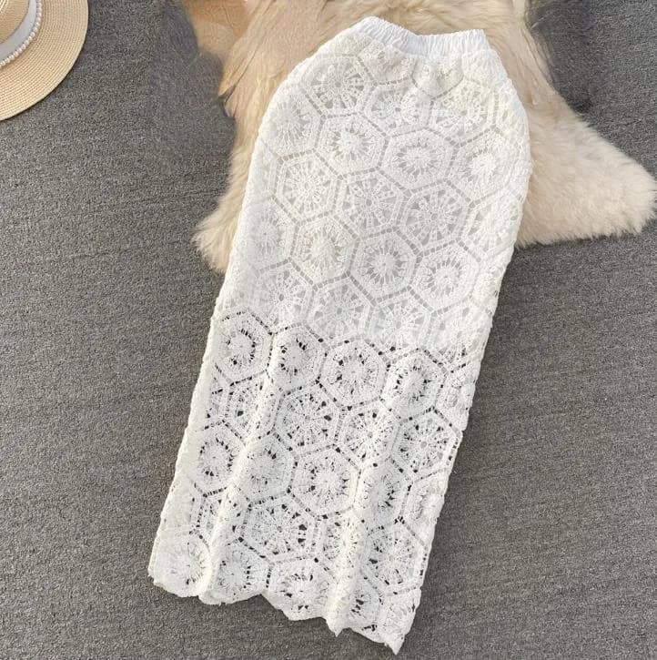 Jupe de plage Style boho pour femmes, ajourée, motif fleuri, vacances, été