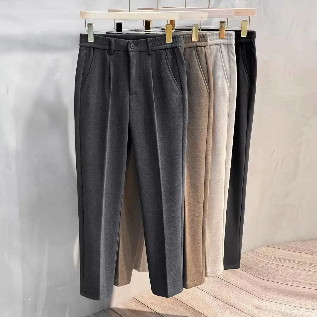 Pantalon de costume en laine pour hommes, mode coréenne, Slim, droit, taille élastique, formel, Busi