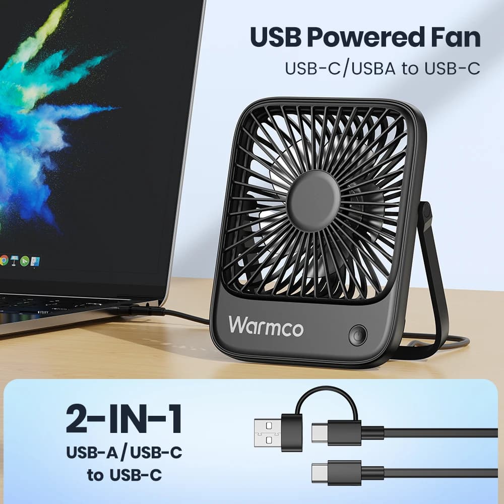 Warmco Mini ventilateurs de bureau USB ventilateur de refroidissement de bureau USB-C portable 3 vit