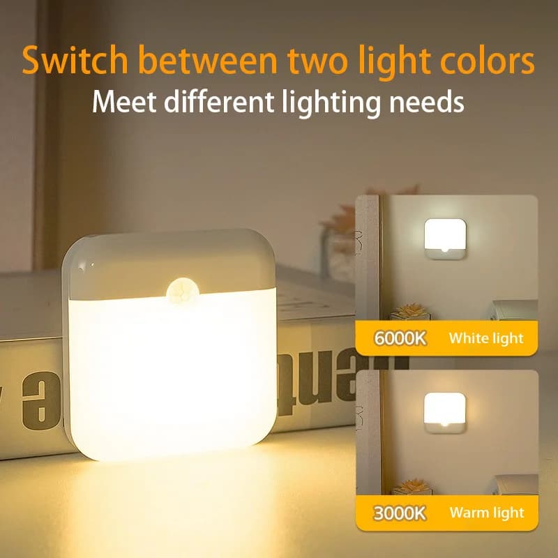 Lumière de capteur de mouvement Led USB TYPE-C charge lampe carrée pour chambre cuisine escalier cou