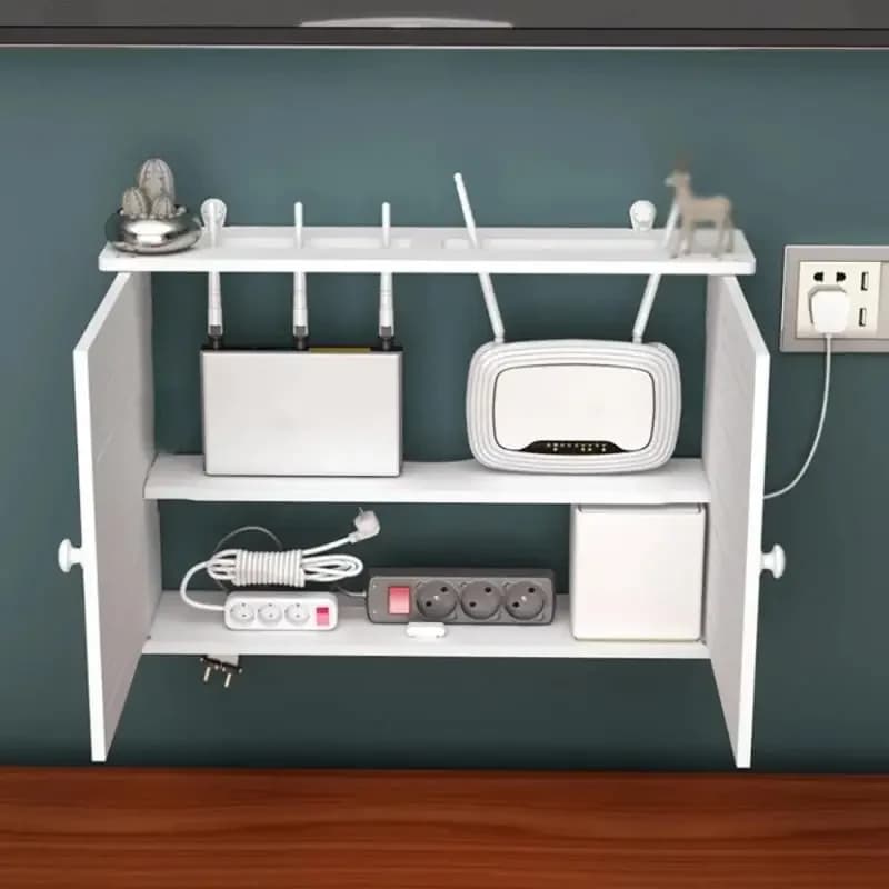 Étagère murale à double couche sans poinçon, boîtier décodeur TV, boîte de rangement pour routeur Wi