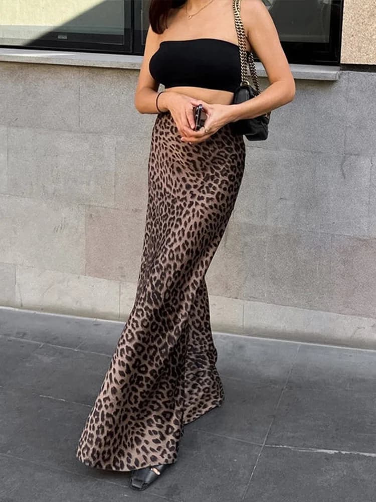 Vintage imprimé léopard trompette jupes femme 2025 rue Chic taille haute jupe longue printemps burea