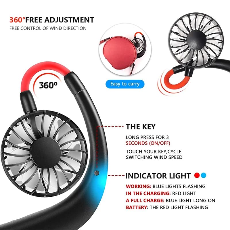 Ventilateur de cou LED aste USB portable, conception de téléphone de sauna, mini ventilateur de déte
