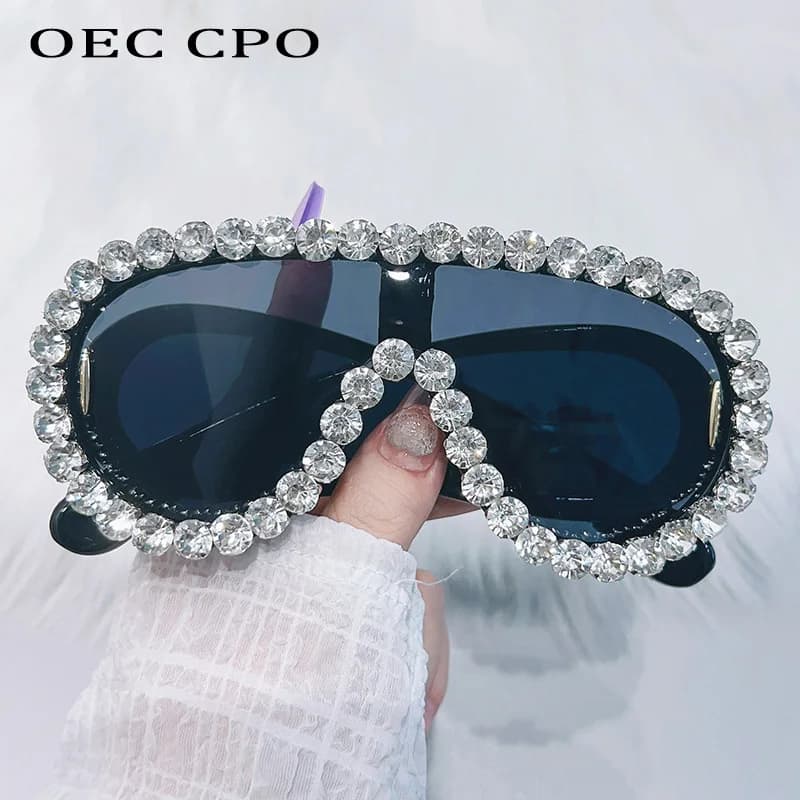 Diamants brillants Y2K lunettes de soleil femmes luxe surdimensionné une pièce lunettes de soleil lu