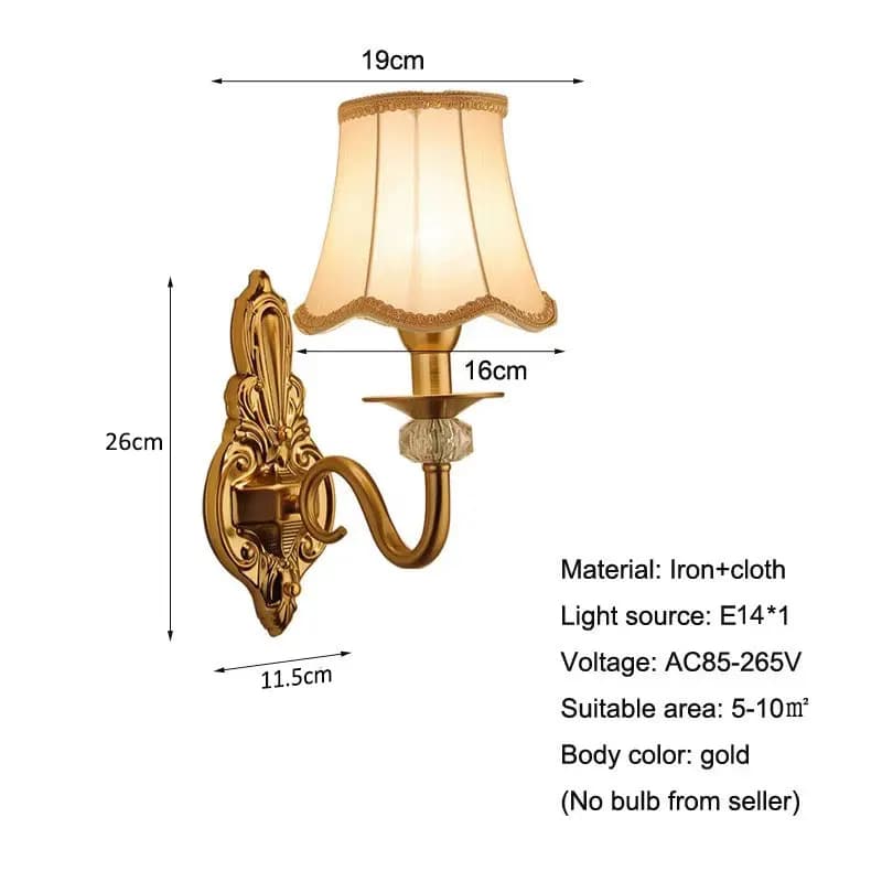 Applique murale en fer de style européen pour chambre à coucher, lampe de chevet en tissu, salon cré