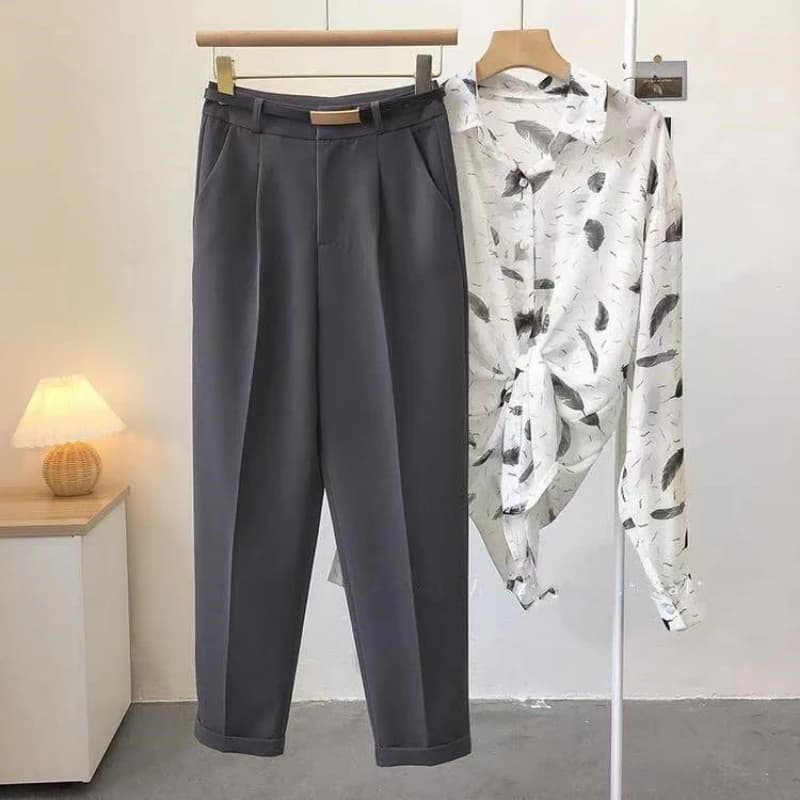 Élégant été pantalons décontractés femmes mode couleur unie ceintures mince pantalon droit Chic affa