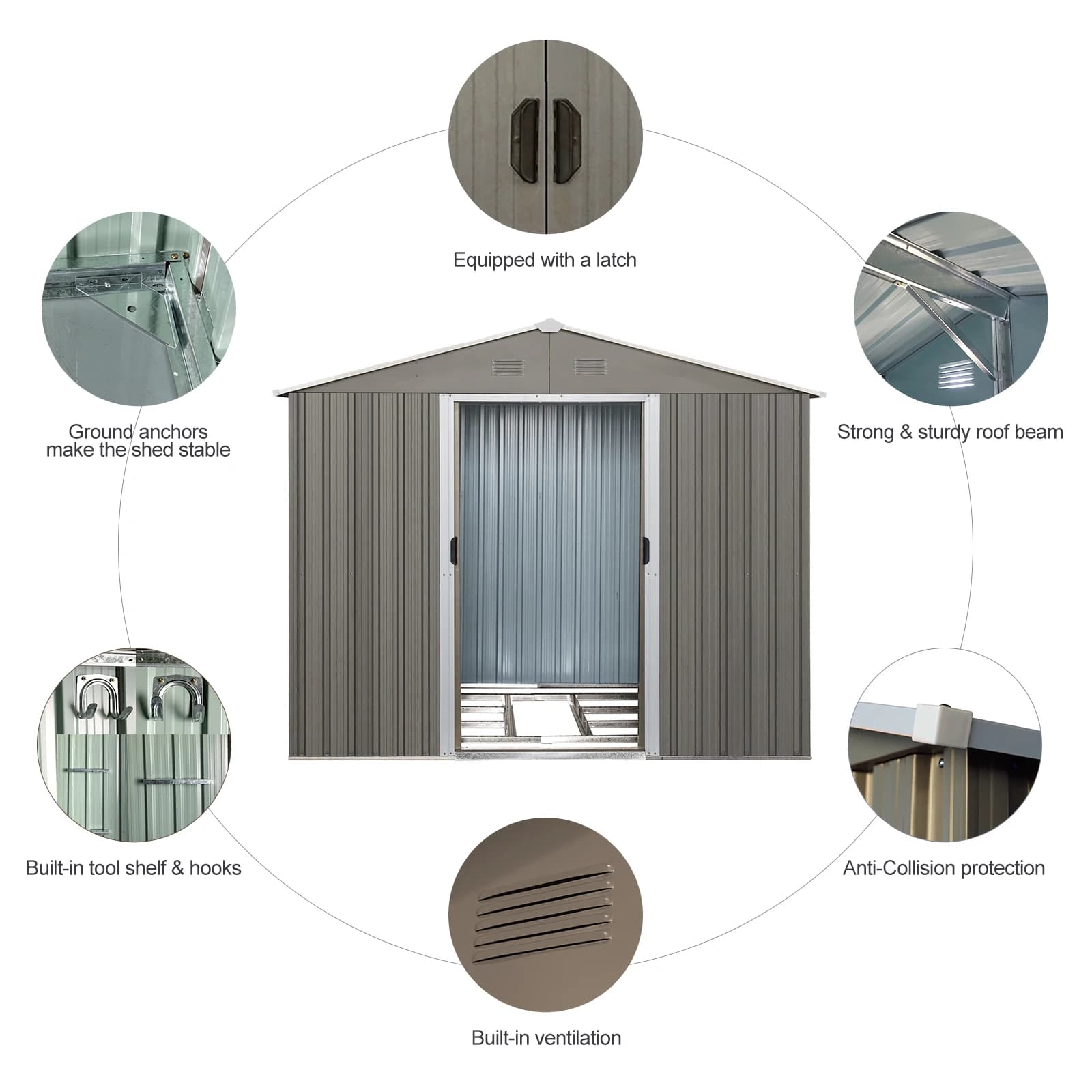 Abri de rangement extérieur en métal avec cadre de sol, porte verrouillable, jardin d'arrière-cour, 