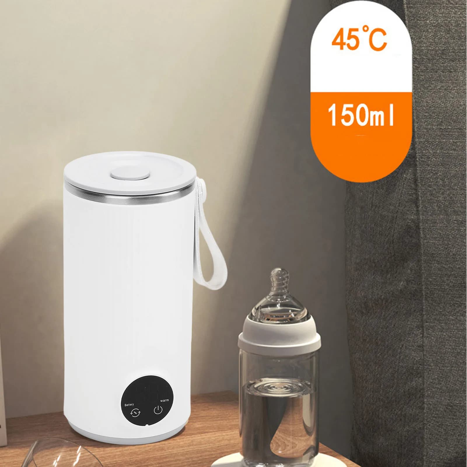 Bouilloire Électrique de Voyage Sans Fil, Rechargeable, 400ml, 55 °C, en Acier Inoxydable, Eau Chaud