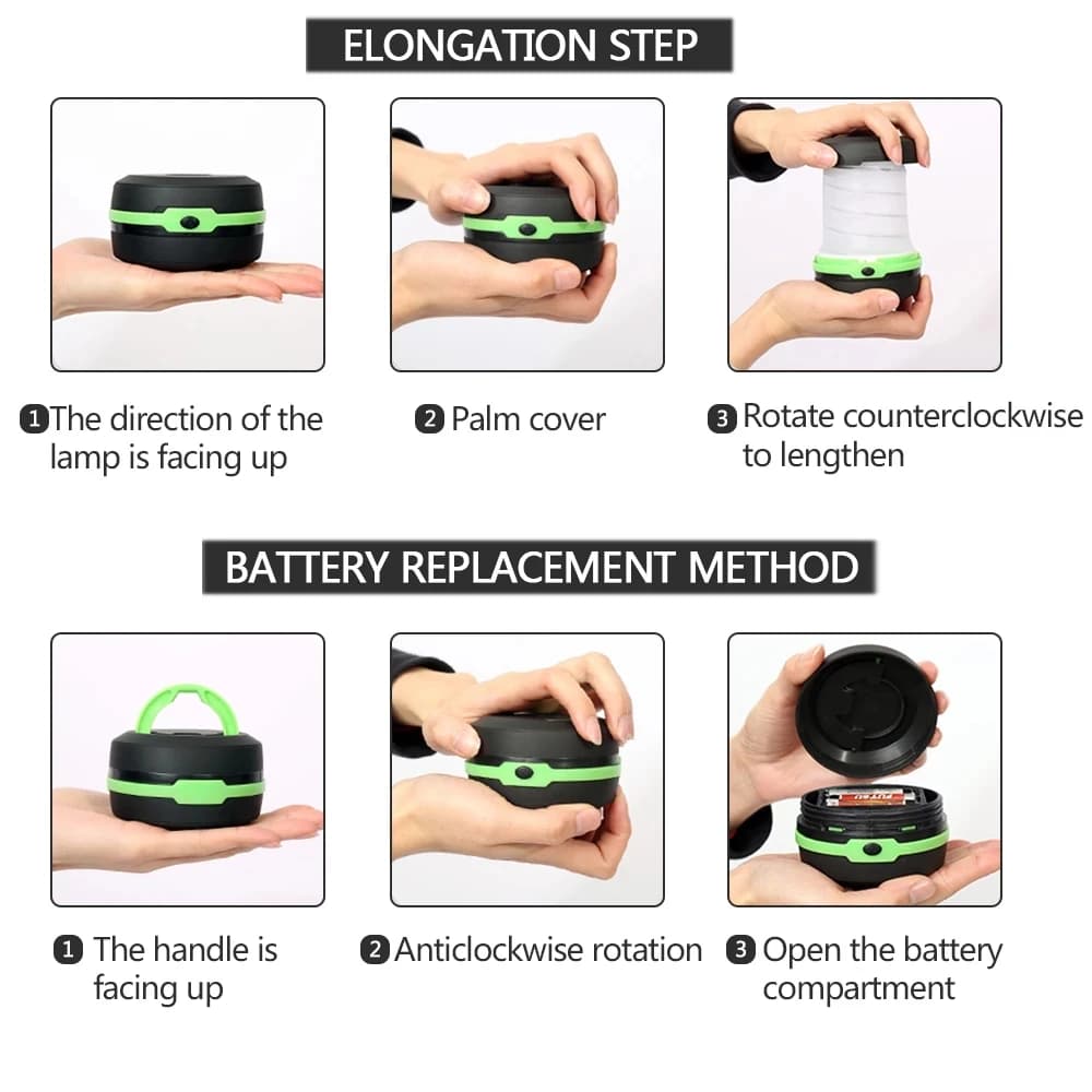 Lampe de camping LED pliable télescopique, lampe de tente portable, veilleuse, lumière de secours, l