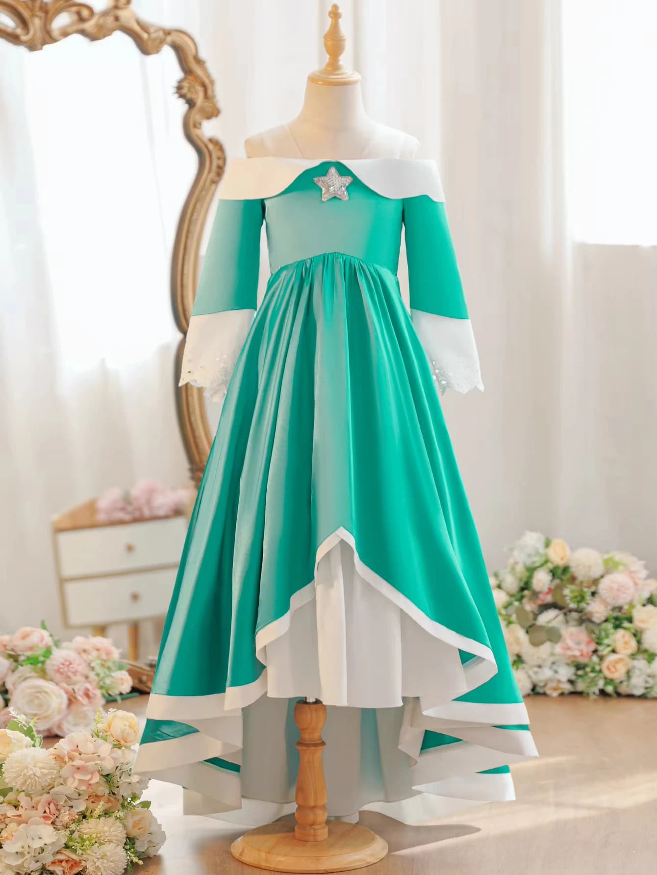 Robe de princesse en dentelle à épaules dénudées pour filles, tenue de cosplay pour enfants, robes d