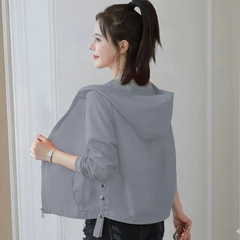 Manteau d'Été à Capuche pour Femme, Veste Courte, Anti-UV, Respirant, Mince, Protection Solaire, à M