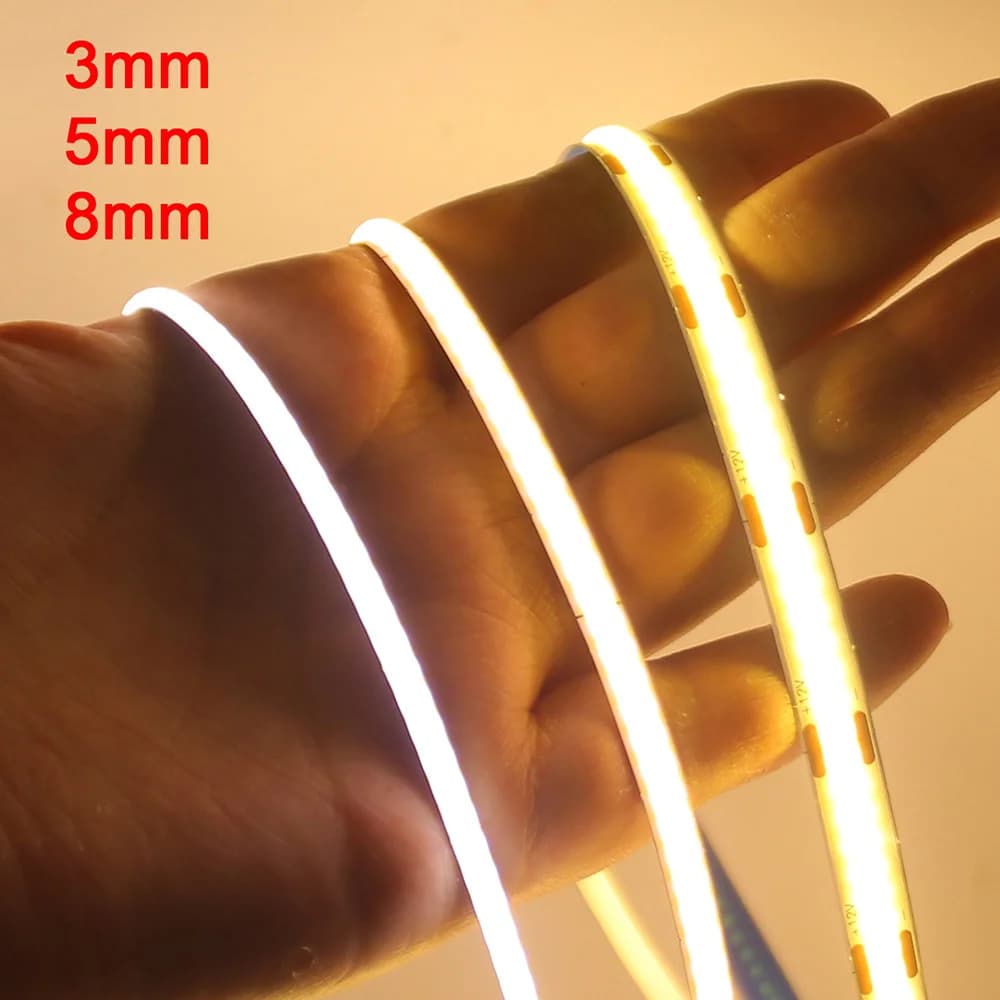 Bande lumineuse LED COB PCB 3mm 5mm, 5V 12V 24V 320LED 8mm CRI90, bande LED Flexible Super brillante