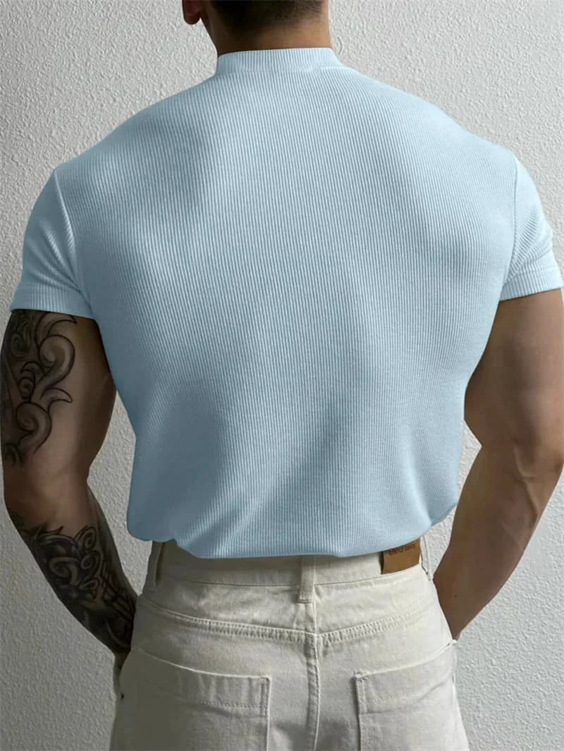 T-shirt manches courtes pour homme, décontracté, élastique, confortable, à rayures, pour fitness, mé