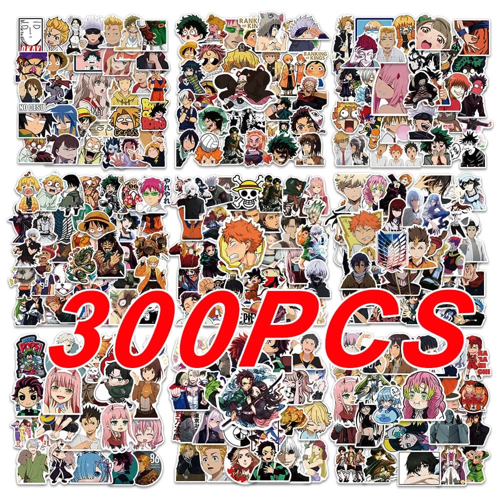 300 pièces mélange Anime autocollants pour enfants une pièce JujutsuKaisen DragonBall autocollant br