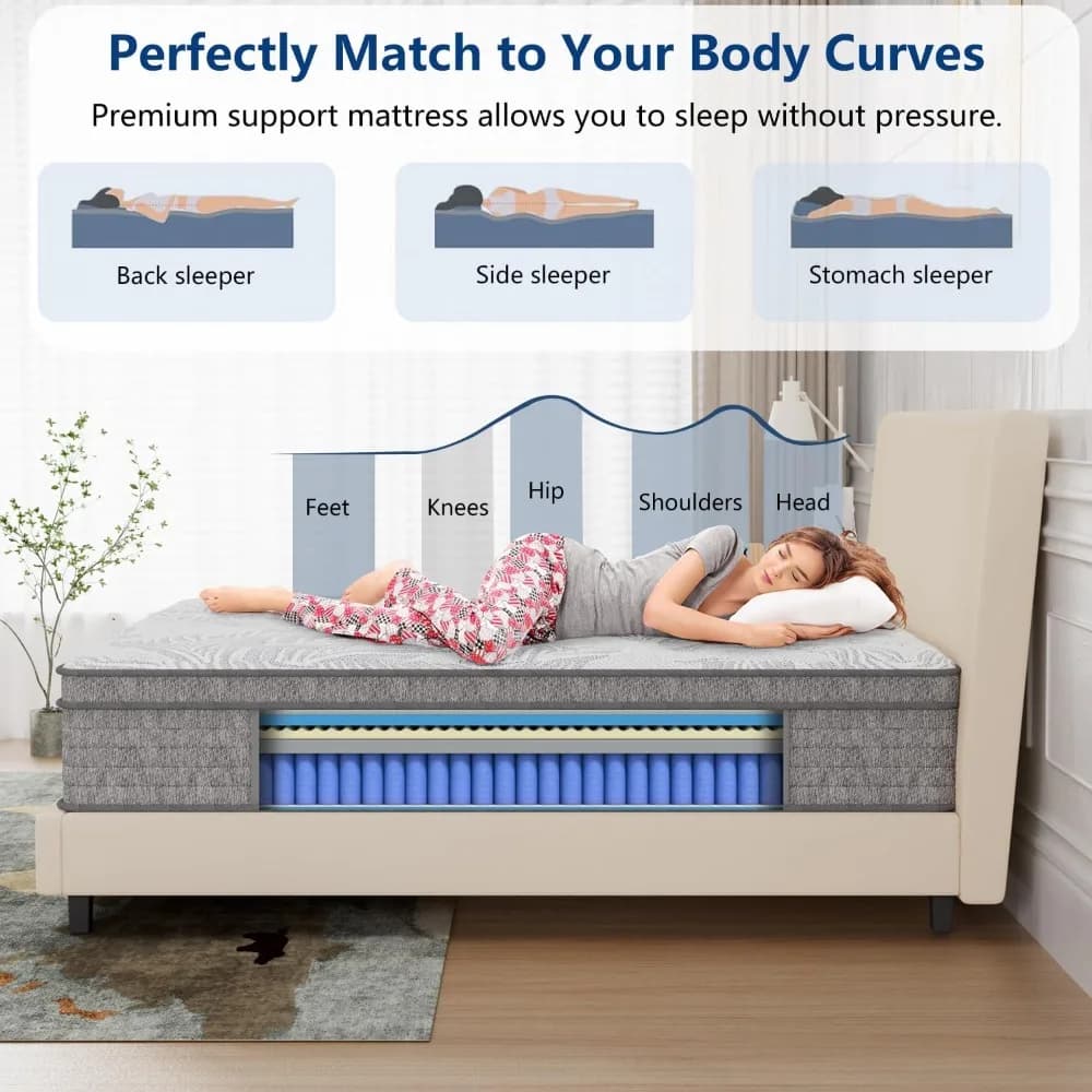Matelas, matelas hybride californien de 14 pouces dans une boîte, ressorts ensachés et mousse à mémo