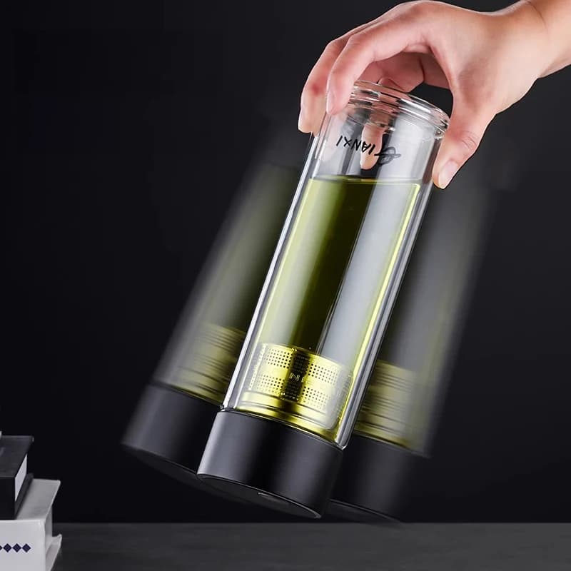 Bouteille d'eau en verre avec passoire à thé et couvercle de tasse magnétique, tasse d'eau résistant