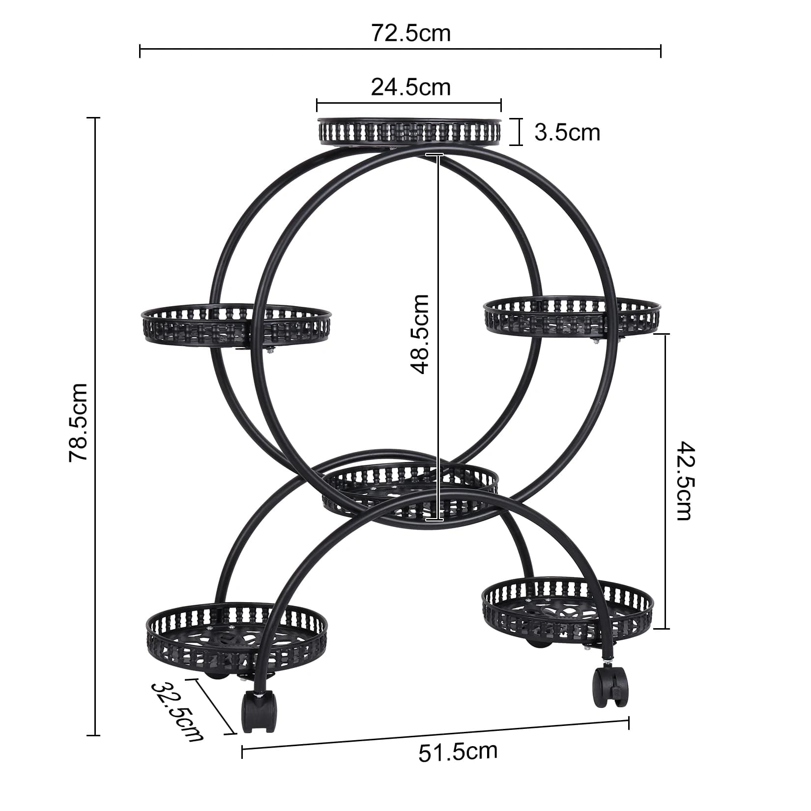 Étagère de support de plante de porte-fleurs, 4 couches, 6 pots, 4 roues, étagère d'affichage mobile