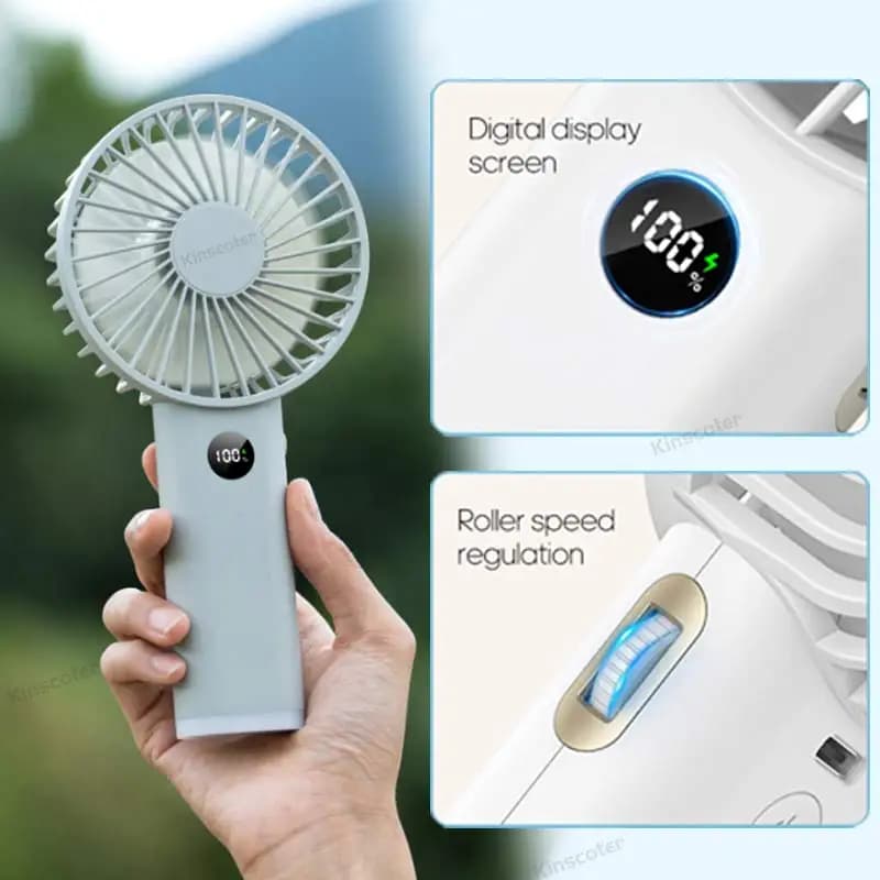 Mini ventilateur portable USB, 3600mAh, aste, avec contrôle de vitesse en continu, affichage veilleu