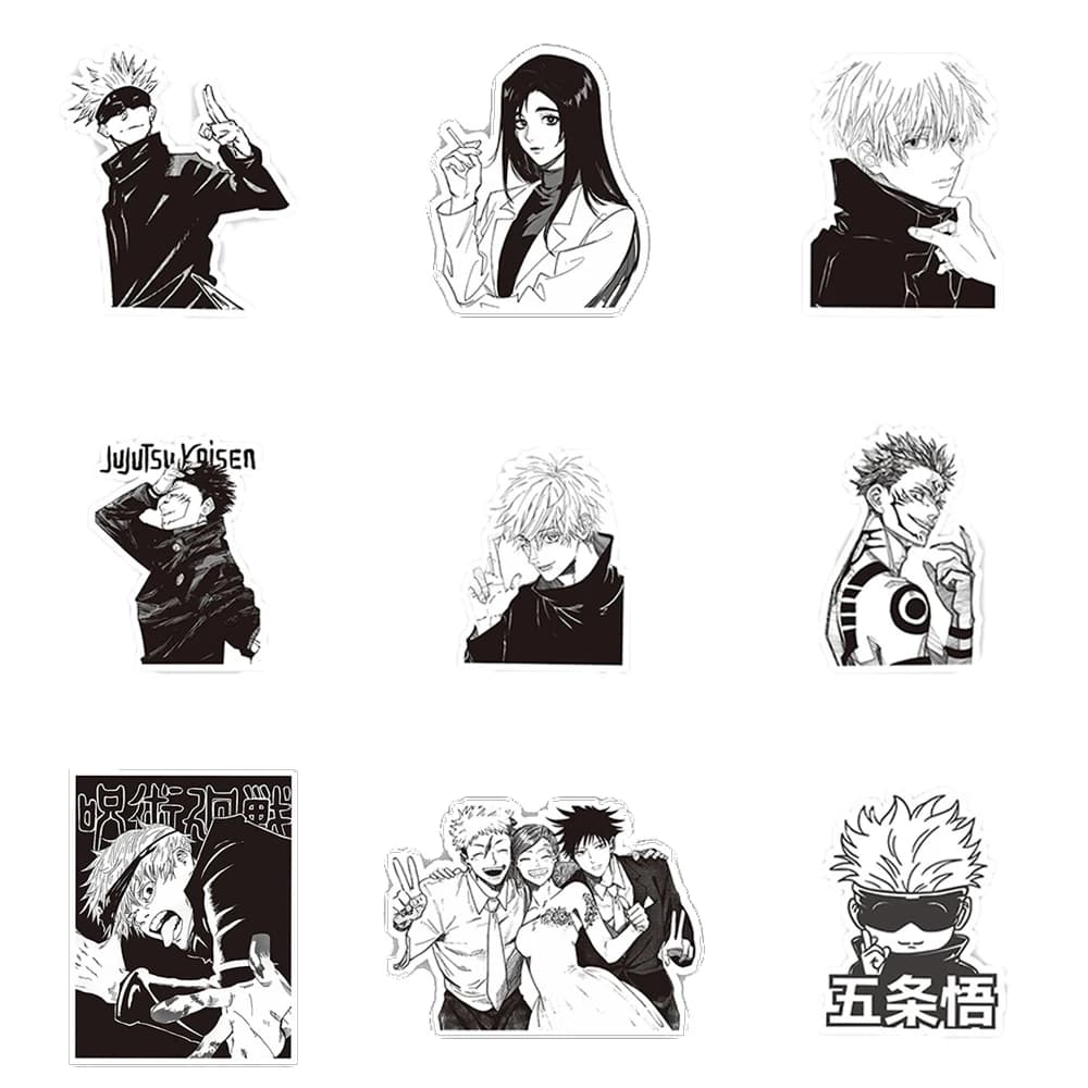 10/30/65 pièces noir blanc Jujutsu Kaisen Anime autocollants Cool Satoru Gojo dessin animé décalcoma